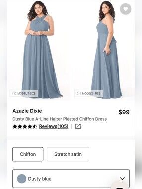 Azazie Dixie Dusty Blue A-Line Halter Pleated Chiffon Dress